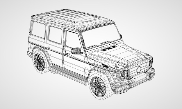 model of premium frame suv with a classic design. vector illustration of a black polygon triangular grid on a gray background.