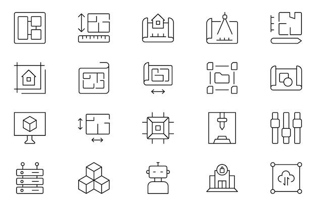 modeling line icons set architectural planning icon collection planning scheme dimension project