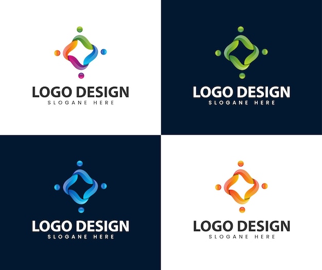 Modern 3d connect people with community logo