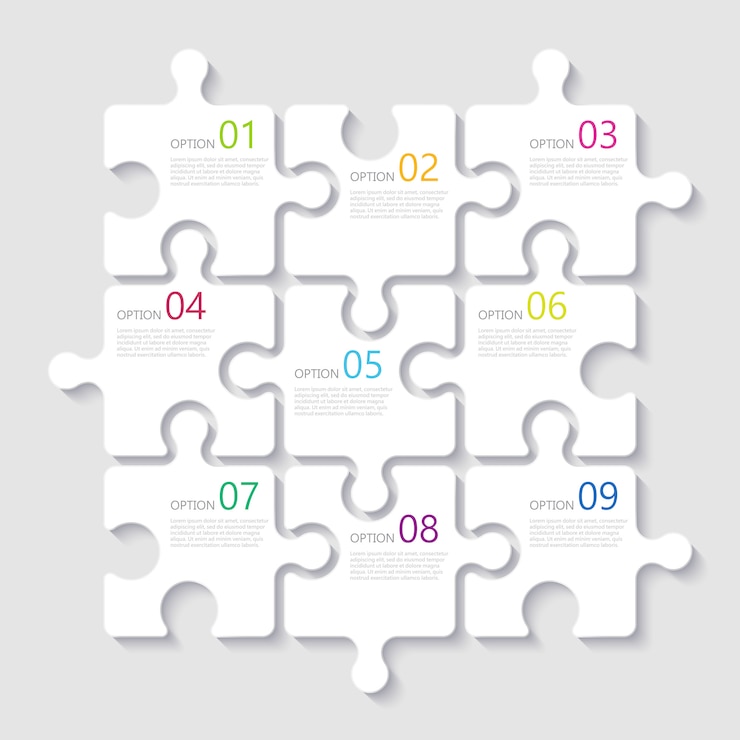 Vektor modern abstract 3d puzzle infographic template with nine steps options