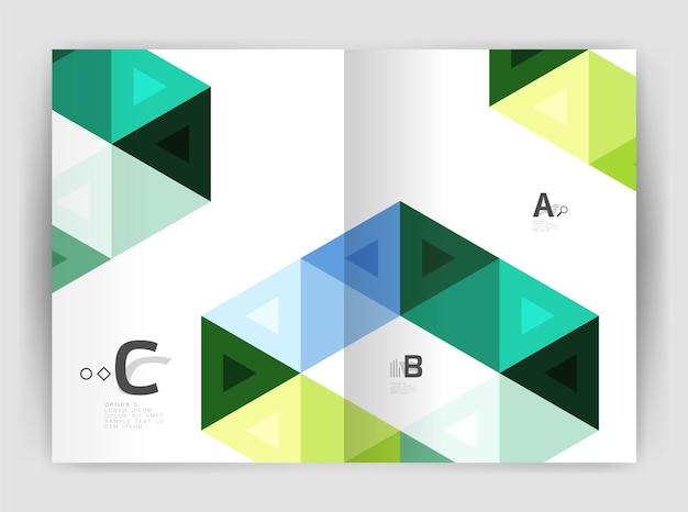 modern business brochure or leaflet a4 cover template abstract background with color triangles annual report print backdrop vector design for workflow layout diagram number options or web design
