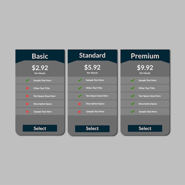 Modern comparison and pricing table template design