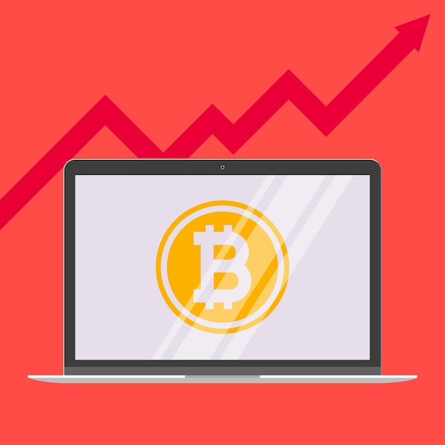 modern device laptop computer or netbook pc flat design with bitcoin