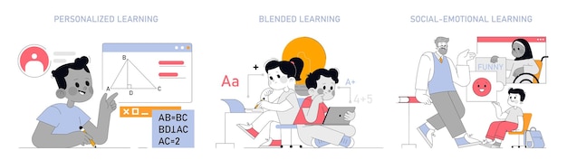 Modern education illustration showcasing personalized blended and socialemotional learning