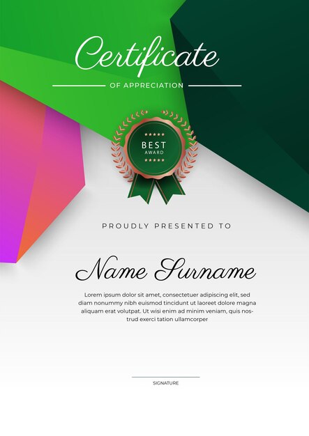 Modern elegant certificate of achievement template with badge and border Designed for diploma award business university school and corporate
