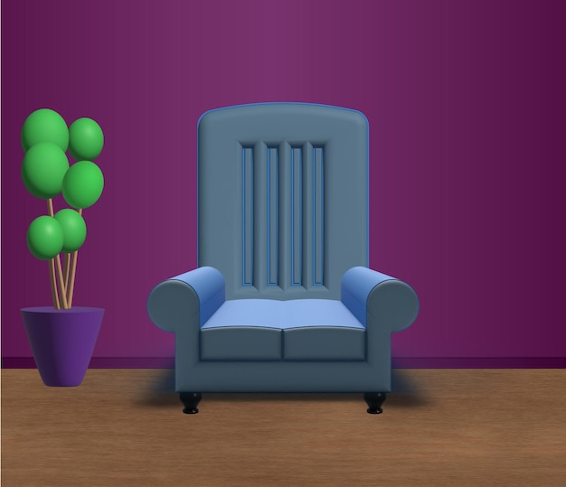 Modern living room interior with sofa and houseplants