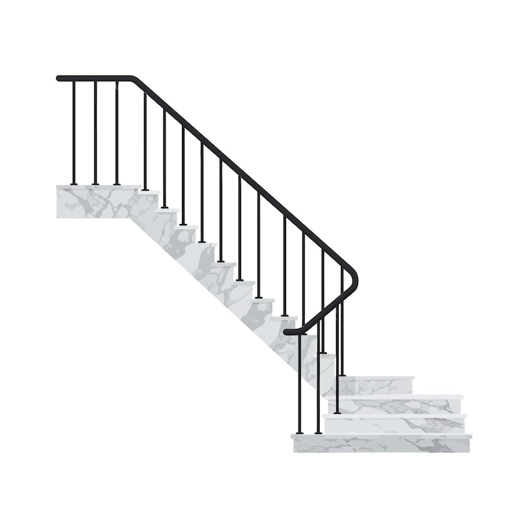 Modern marble staircase with black metal railing in minimal flat design style vector illustration