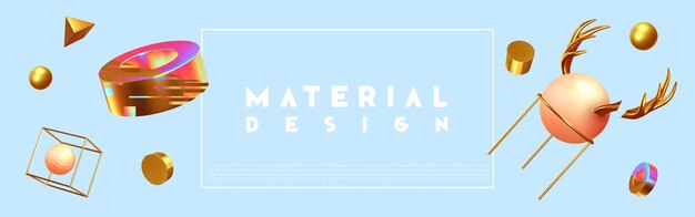 Modern minimal design with realistic 3d render objects. Abstract background. Art trend poster, banner. Vector illustration