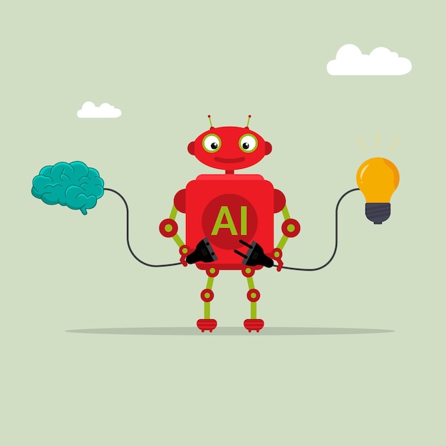Modern robot artificial intelligence connect human brain and idea artificial intelligence enhance