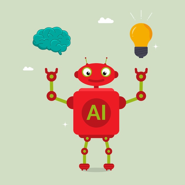Modern robot artificial intelligence holding brain and idea artificial intelligence enhance