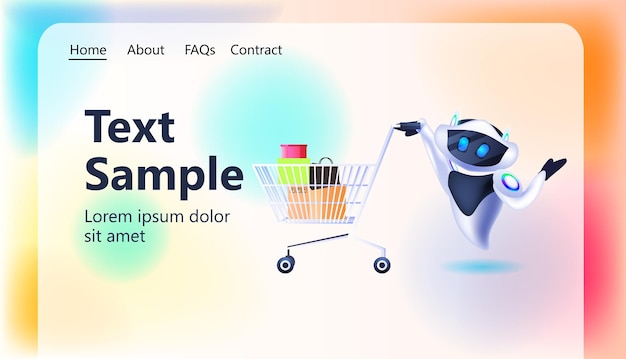 modern robot with trolley cart full of shopping bags special offer sale artificial intelligence concept horizontal copy space vector illustration