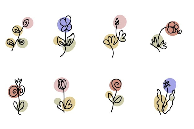 Modern set of isolated hand drawn doodle flowers Elegant wedding card decoration in trendy vector style Beautiful illustration for decorative design