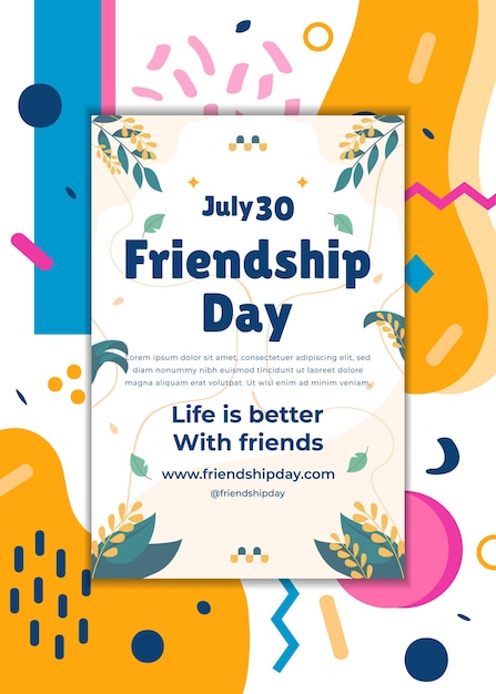 modern trend vertical poster template for friendship day celebration memphis background element vect