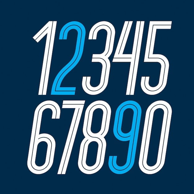 Modern vector elegant tall digits, trendy numerals collection made with white lines, best for use in logotype design in telecommunication theme.