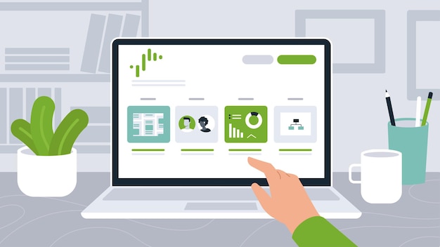 Modern Workspace with Laptop Displaying Data Analytics and Interactive Dashboard