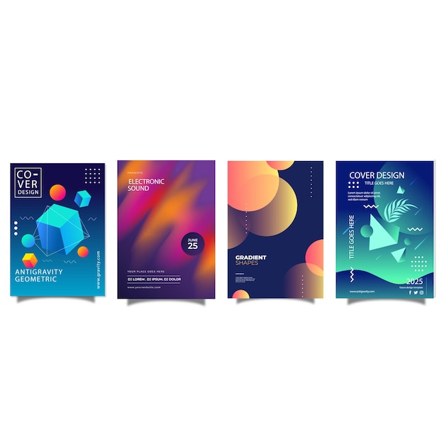 Moderne gradient-plakatbakgrunn vektorsett. Minimalistisk stil cover-mal med monoton perspektiv