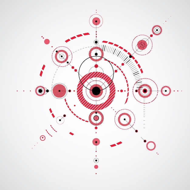 Modular Bauhaus red vector background, created from simple geometric figures like circles and lines. Best for use as advertising poster or banner design.