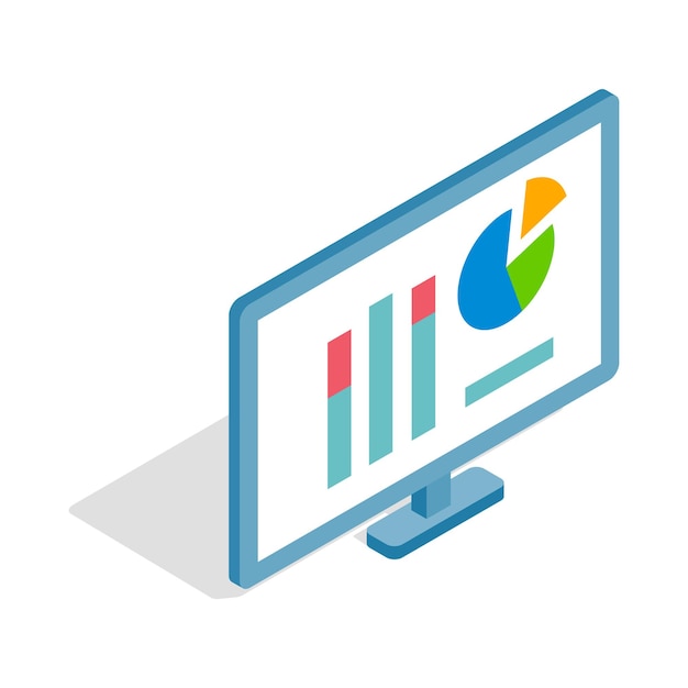 Monitor with charts icon in isometric 3d style isolated on white background Compute symbol
