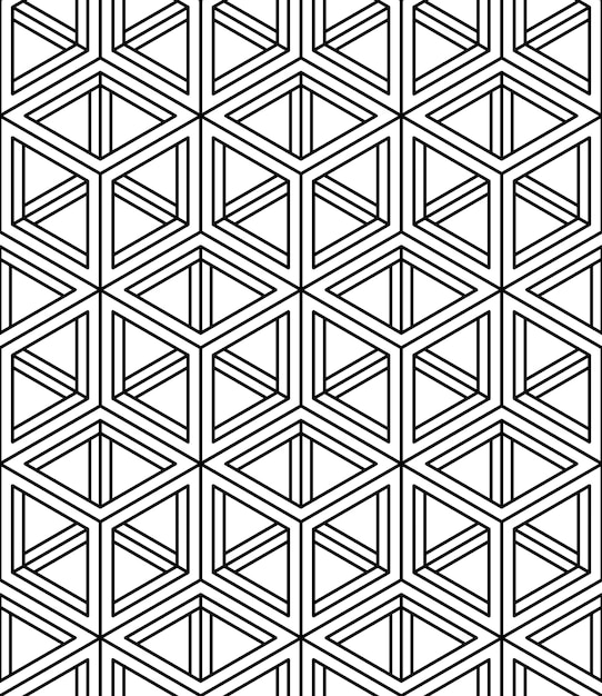 monochrome abstract interweave geometric seamless pattern. vector black and white illusory backdrop with three-dimensional intertwine figures. graphic contemporary covering.