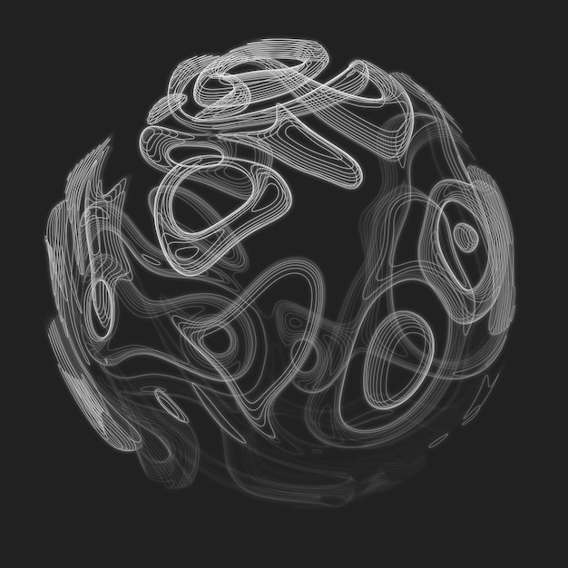 monochrome biosphere vector illustration abstract organic sphere liquid shape with outlines strange transparent life form holographic image or mri of biologic structure wavy form cross section