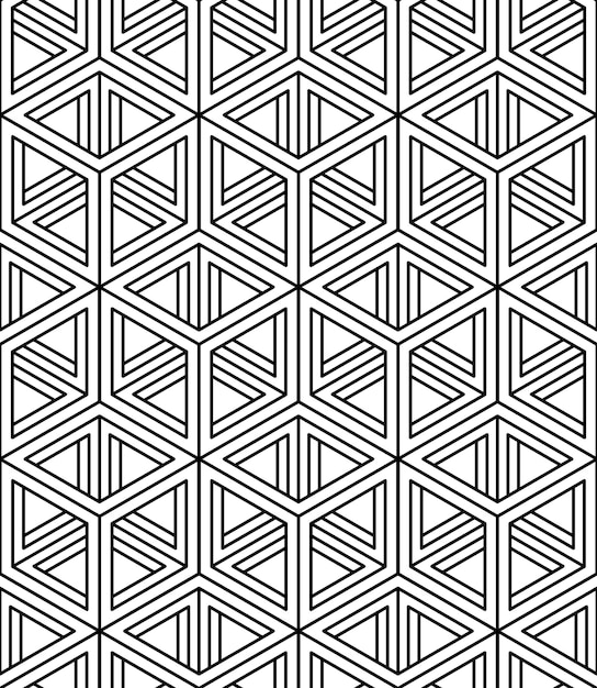 monochrome illusory abstract geometric seamless pattern with 3d geometric figures. vector black and white striped backdrop.