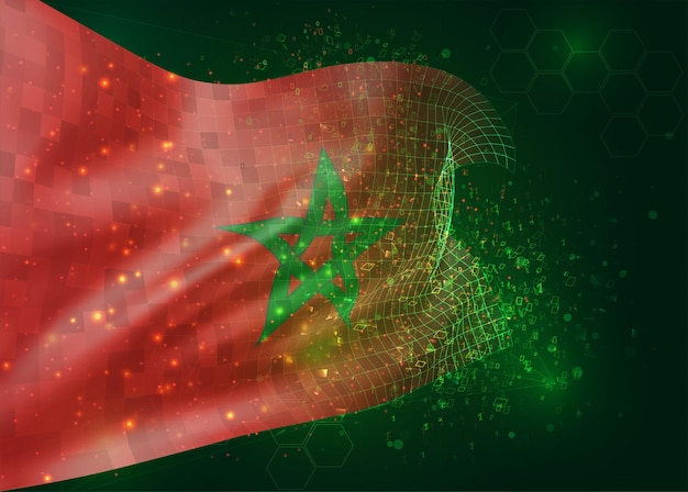 Morocco, on vector 3d flag on green background with polygons and data numbers