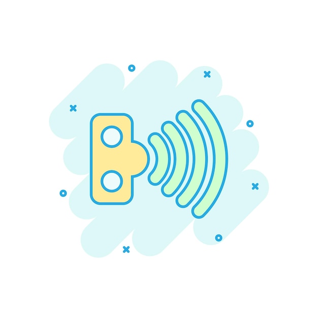 Motion sensor icon in comic style Sensor waves vector cartoon illustration pictogram Security connection business concept splash effect