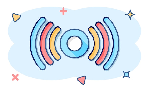 motion sensor icon in comic style sensor waves vector cartoon illustration pictogram security connection business concept splash effect