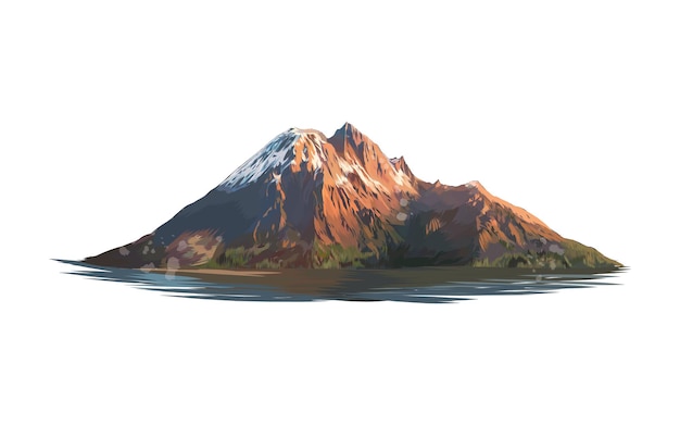 Mountain from a splash of watercolor, colored drawing .  
