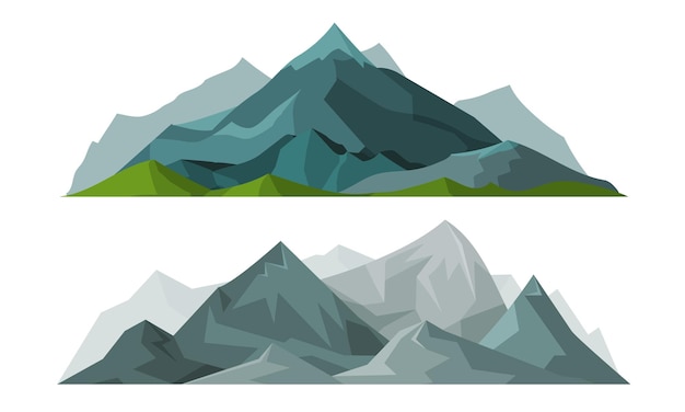Mountain Peaks and Rocky Hill with Ridges Vector Set