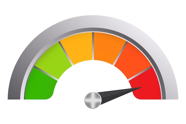Multi colored scale in metal frame Measure measurement arrow data transfer rate speedometer maximum temperature thermometer medical engineering device health monitoring green orange red
