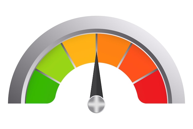 Multi colored scale in metal frame Measure measurement arrow data transfer rate speedometer middle temperature thermometer medical engineering device health monitoring green orange red