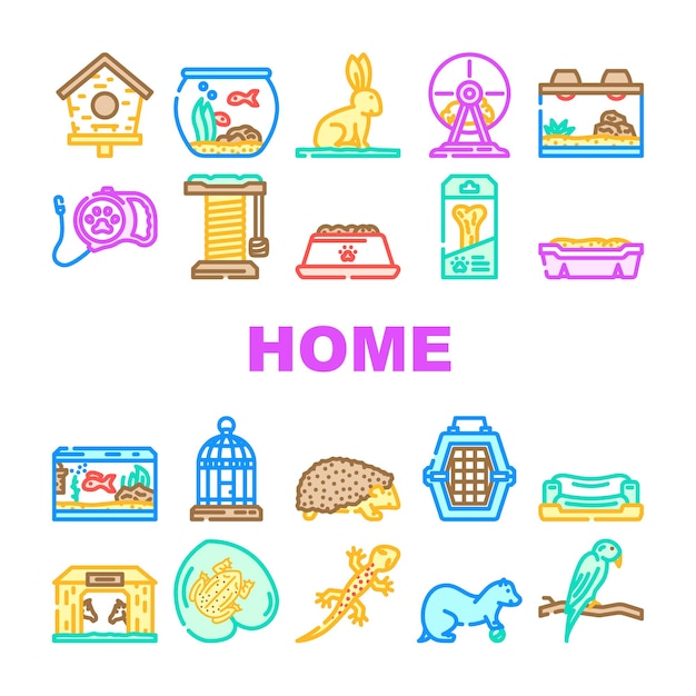 multi species home icons set vector