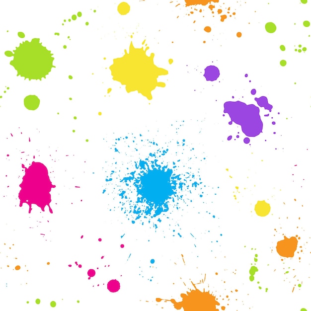 Multicolor paint splatters vector seamless pattern Grunge background with liquid stains
