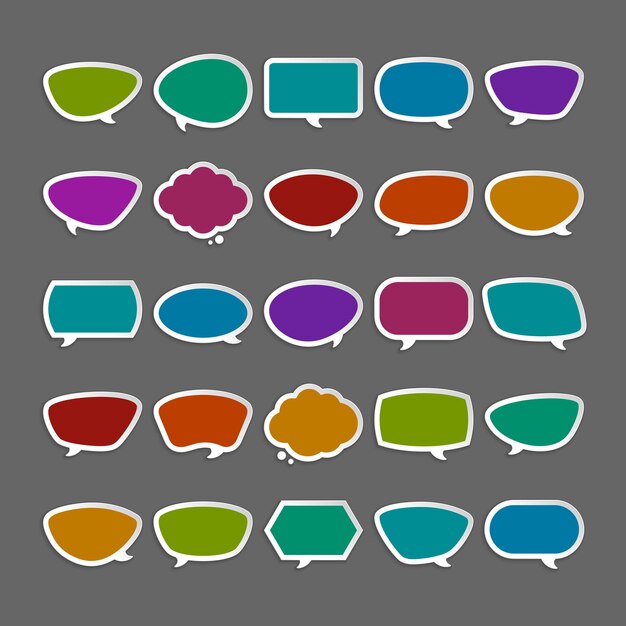 multicolored dialog clouds stickers vector template plastic empty chat and dialogue bubbles
