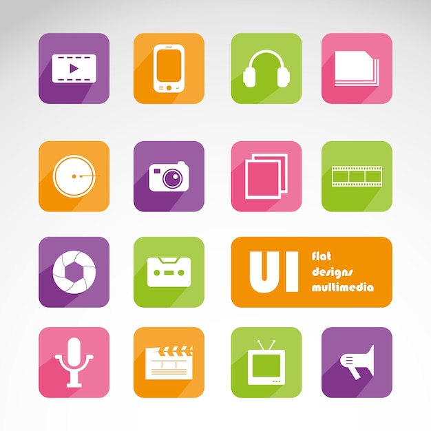 Multimedia flat UI kit set 