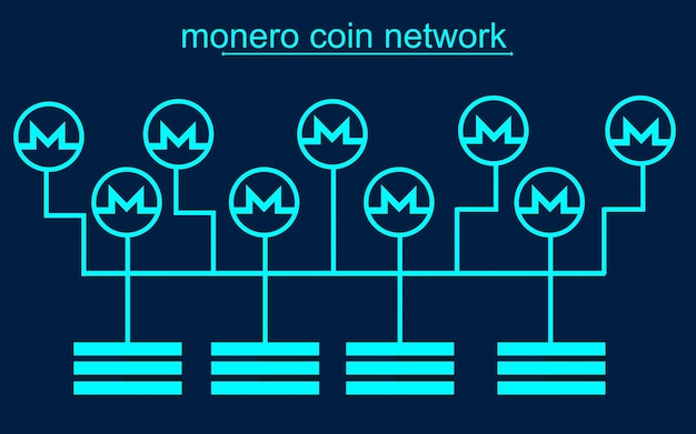 multiple coins blockchain network connected to servers crypto mining concept vector illustration