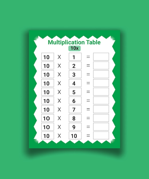 multiplication table by 10 with a task to consolidate the knowledge of multiplication vector