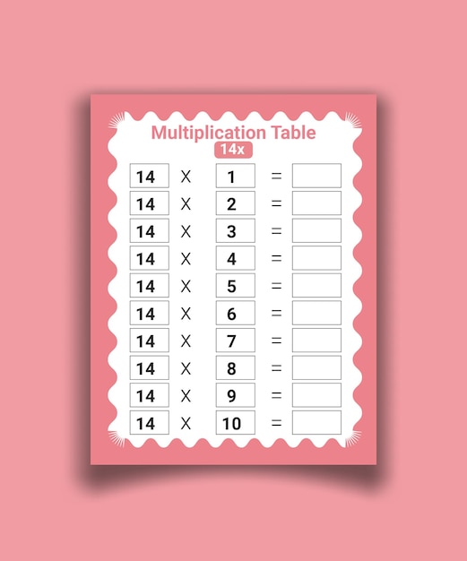 multiplication table by 14 with a task to consolidate the knowledge of multiplication vector