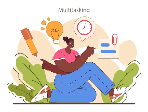 Multitasking effective and competent office worker managing several tasks at once business