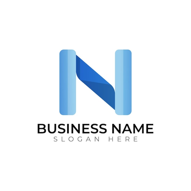 N letter gradient 3d abstract typography logo design