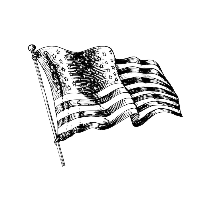 Vektor national american flag, vector illustration drawn in engraved style. used for greeting or invitation card, festive poster or banner.
