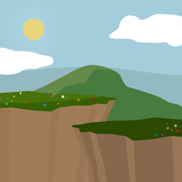 Natural landscape mountains and hill illustration