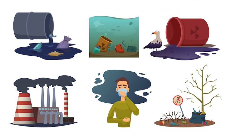 Vektor nature pollution. environment exhaust car contamination waste air toxic concept illustrations