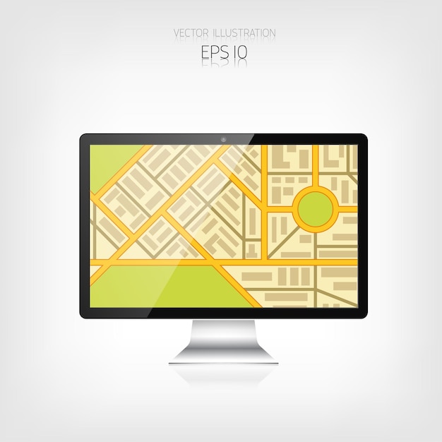 Navigation background with monitor and map responsive web design adaptive user interface