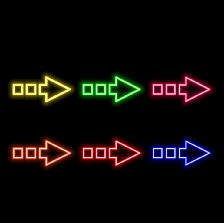Vektor neon arrow lamp wall sign glowing neon arrow pointer on brick wall background retro signboard with
