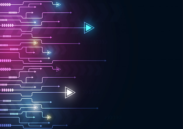 Neon arrow speed and technology data load abstract with colorful background