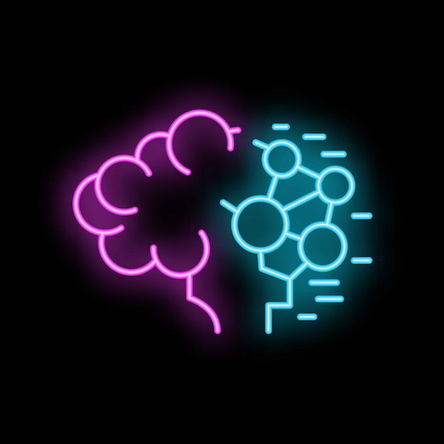 Neon brain transforming into technological network symbolizing artificial intelligence