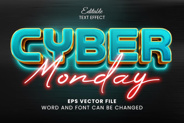 Neon glow cyber monday 3d editable vector text effect