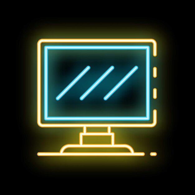 Neon icon of a computer monitor with an abstract image glowing on its screen
